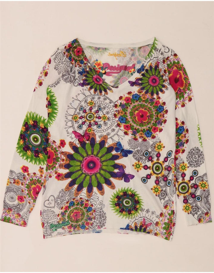 Desigual donna maglione con scollo a V maglione UK 14 medio multicolore floreale