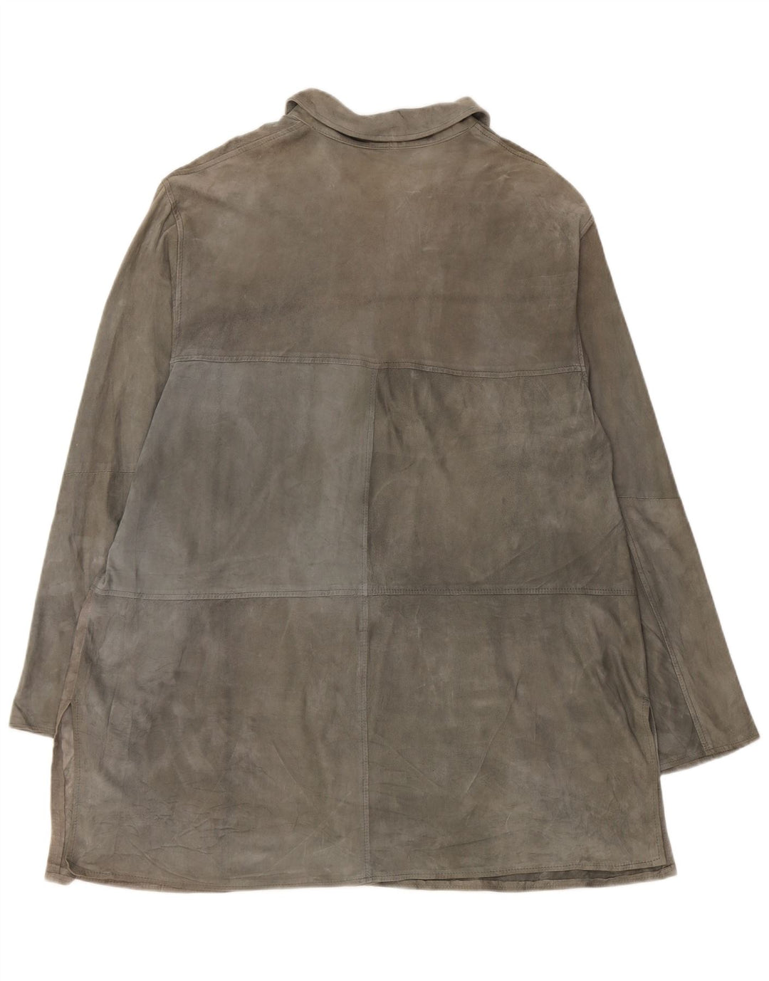 Giacca vintage in pelle scamosciata da donna UK 20 2XL in pelle grigia