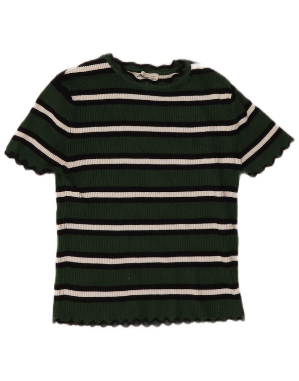 T-shirt corta da donna Zara UK 8 piccola in viscosa a righe verdi
