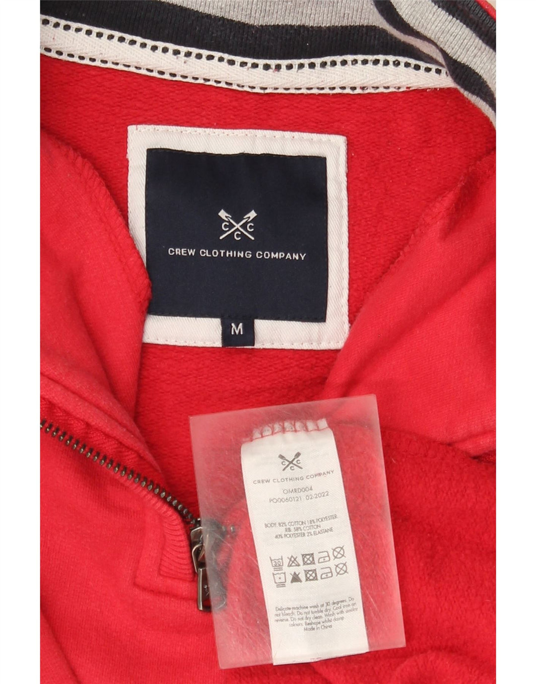 Crew Clothing Felpa con collo con zip da uomo Maglione rosso medio in cotone