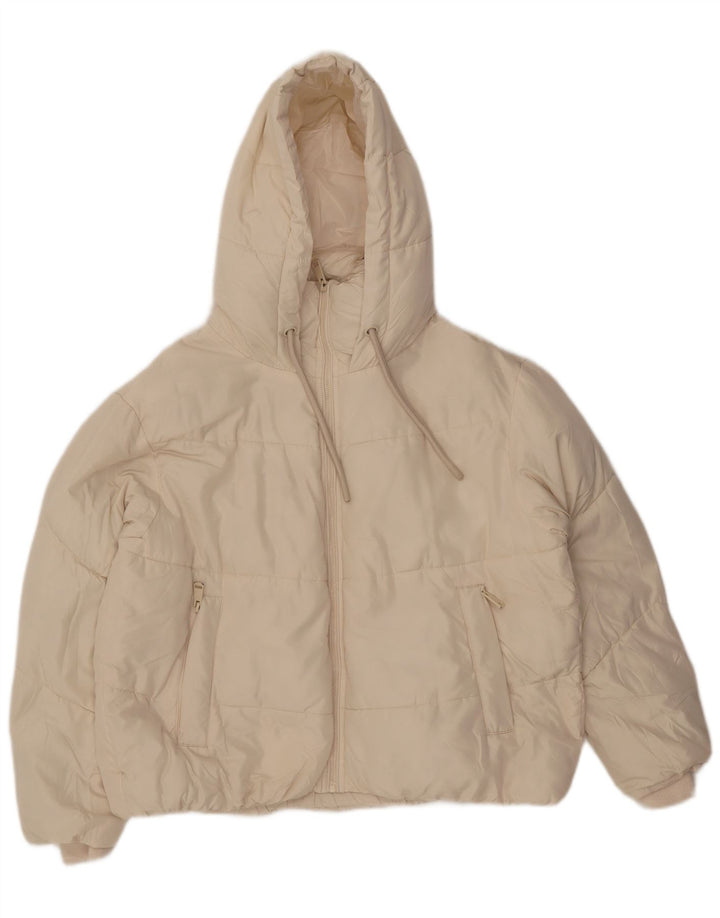 Giacca imbottita oversize con cappuccio da donna Zara UK 10 piccola in poliestere bianco sporco