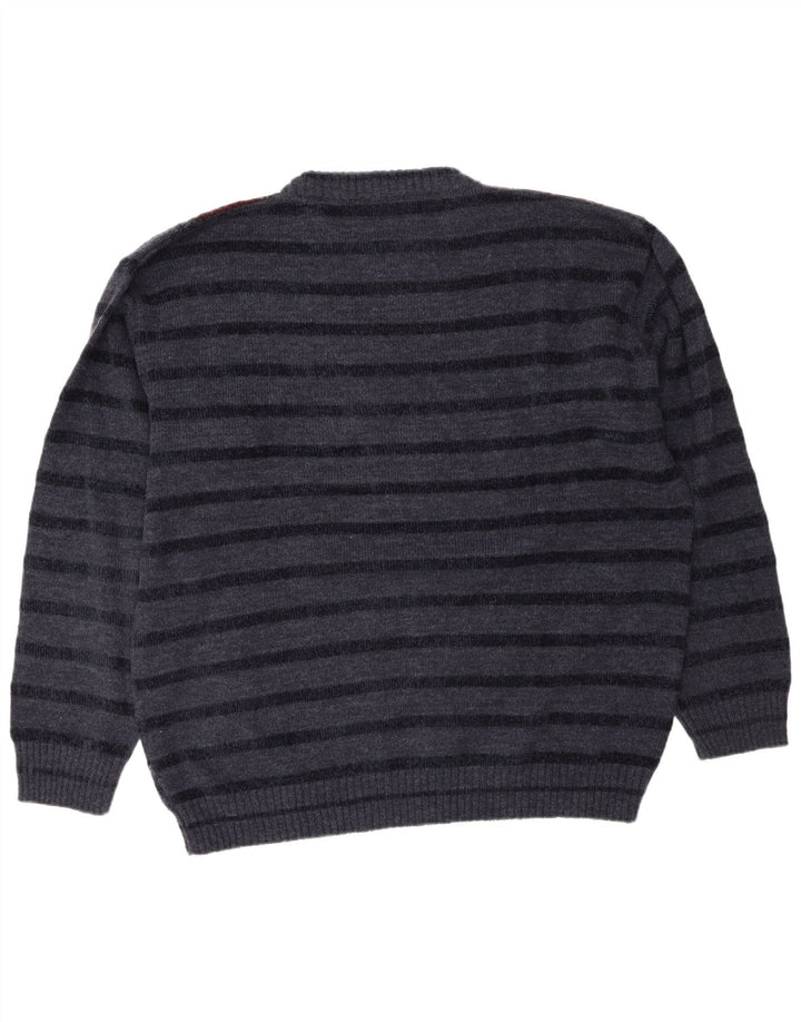 Maglione da uomo girocollo con motivo astratto Fiume Fiume XL a righe blu navy