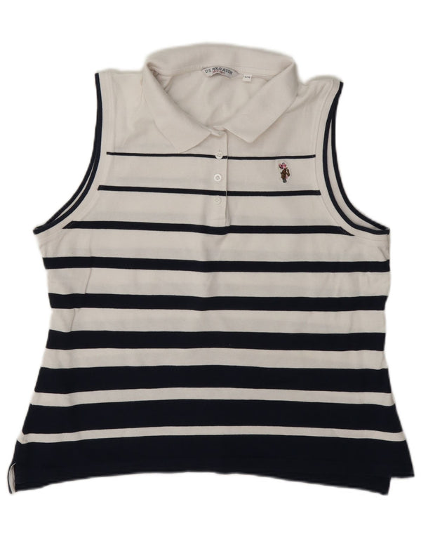 Polo Assn. Camicia senza maniche da donna UK 14 Cotone a righe bianche grandi