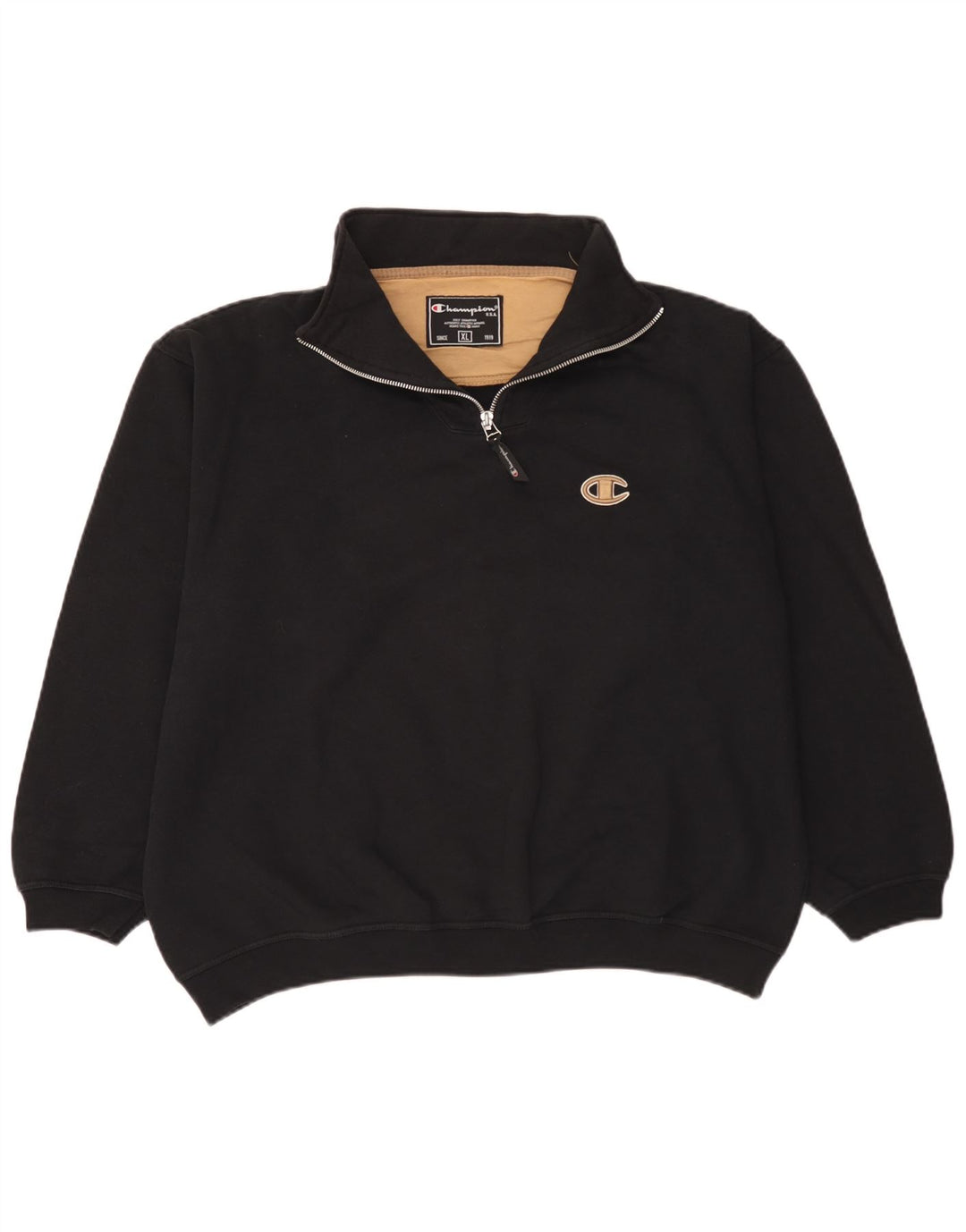 Felpa Champion da uomo con zip e collo, maglione XL, cotone nero