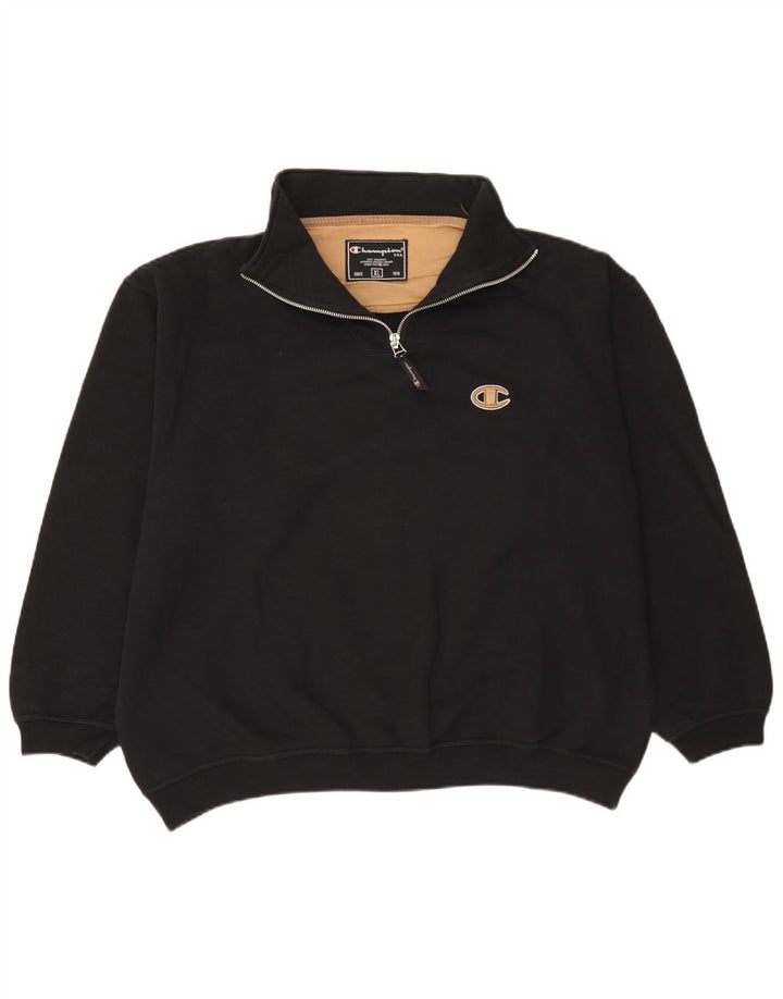 Felpa Champion da uomo con zip e collo, maglione XL, cotone nero