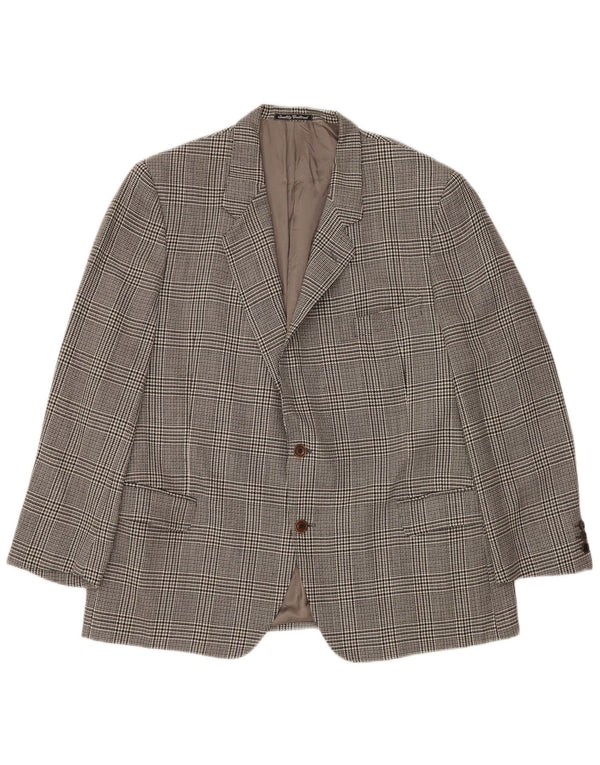 MONTANA Giacca blazer da uomo a 2 bottoni IT 56 3XL Lana vergine pied de poule grigia