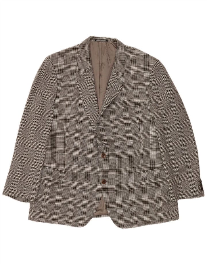 MONTANA Giacca blazer da uomo a 2 bottoni IT 56 3XL Lana vergine pied de poule grigia
