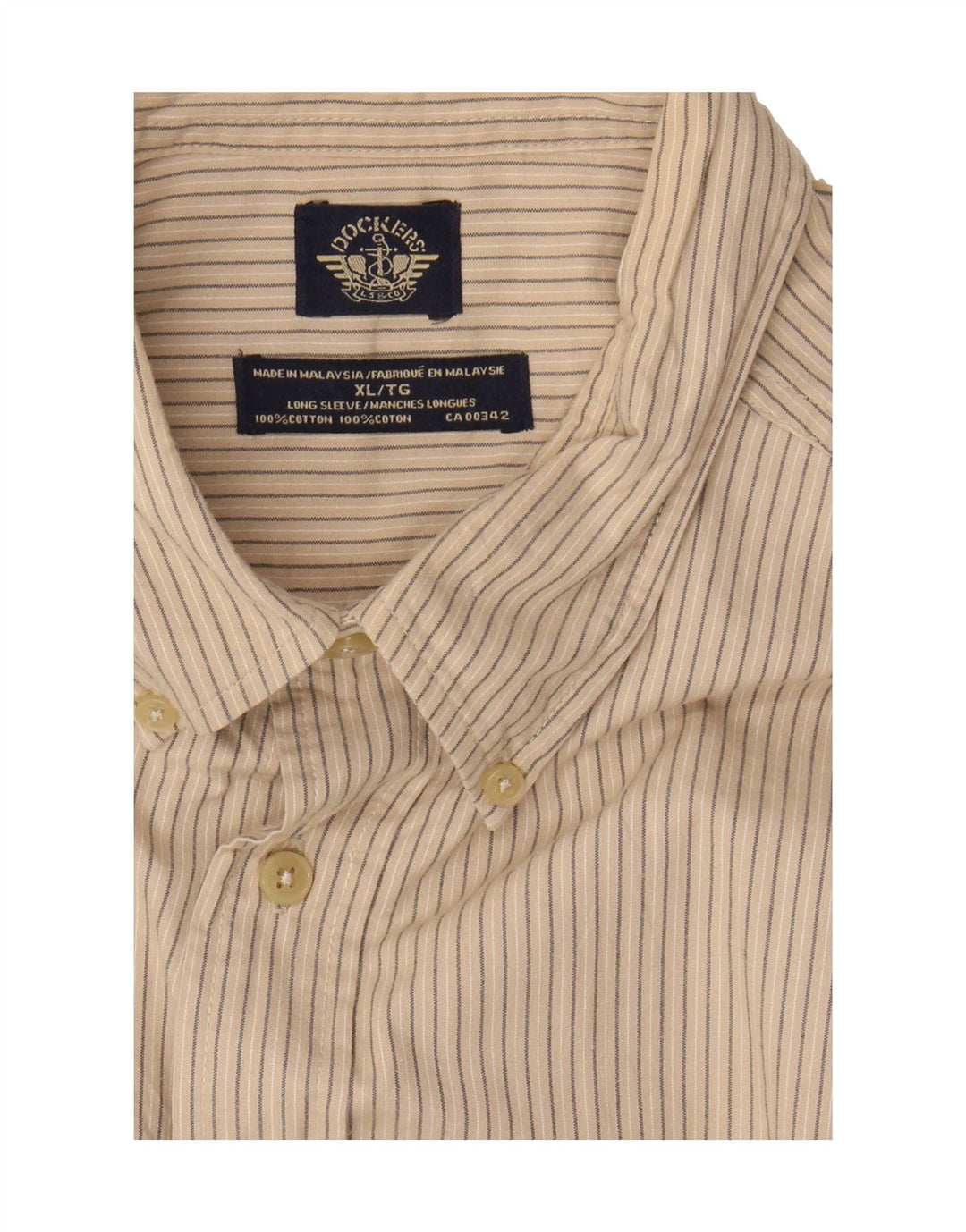 DOCKERS Mens Big & Tall Shirt XL Beige Striped Cotton Vintage Dockers and Second-Hand Dockers from Messina Hembry 