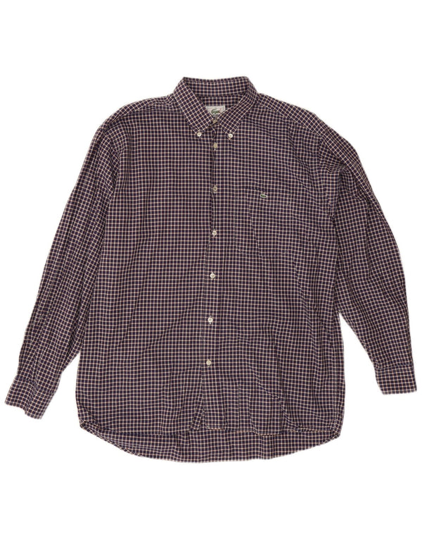 Camicia da uomo Lacoste taglia 42 grande in cotone a quadretti blu navy