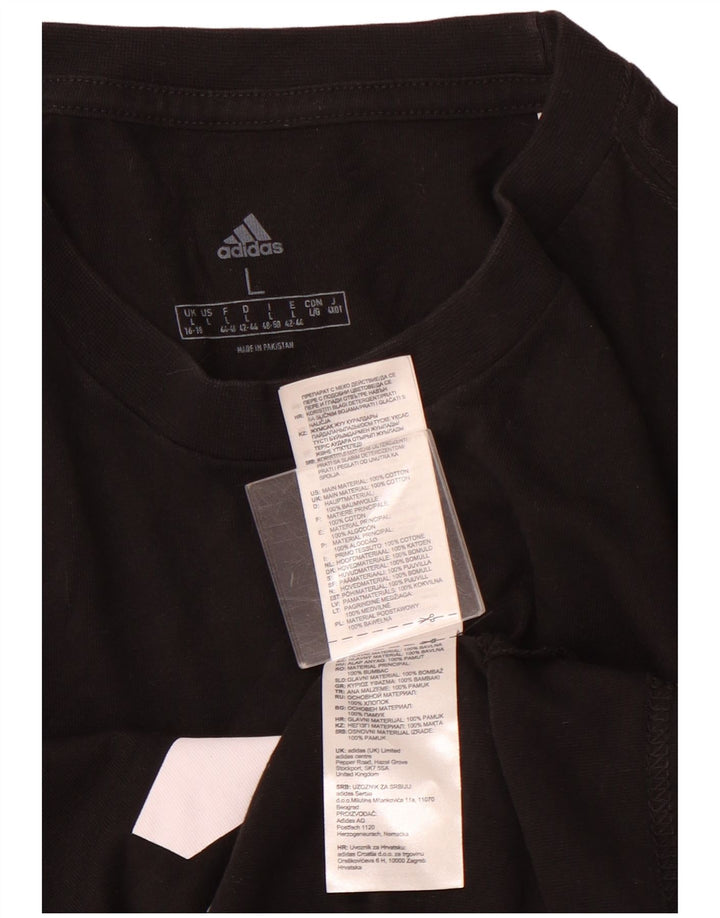 T-shirt grafica da donna ADIDAS Top UK 16/18 grande cotone nero