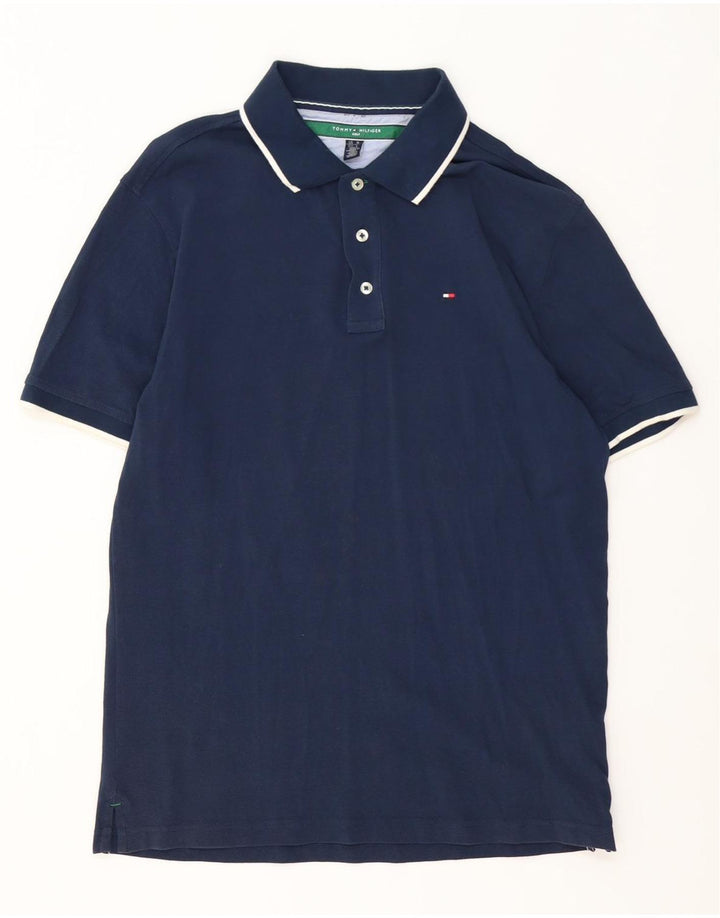 Polo da uomo Tommy Hilfiger media cotone a righe blu navy