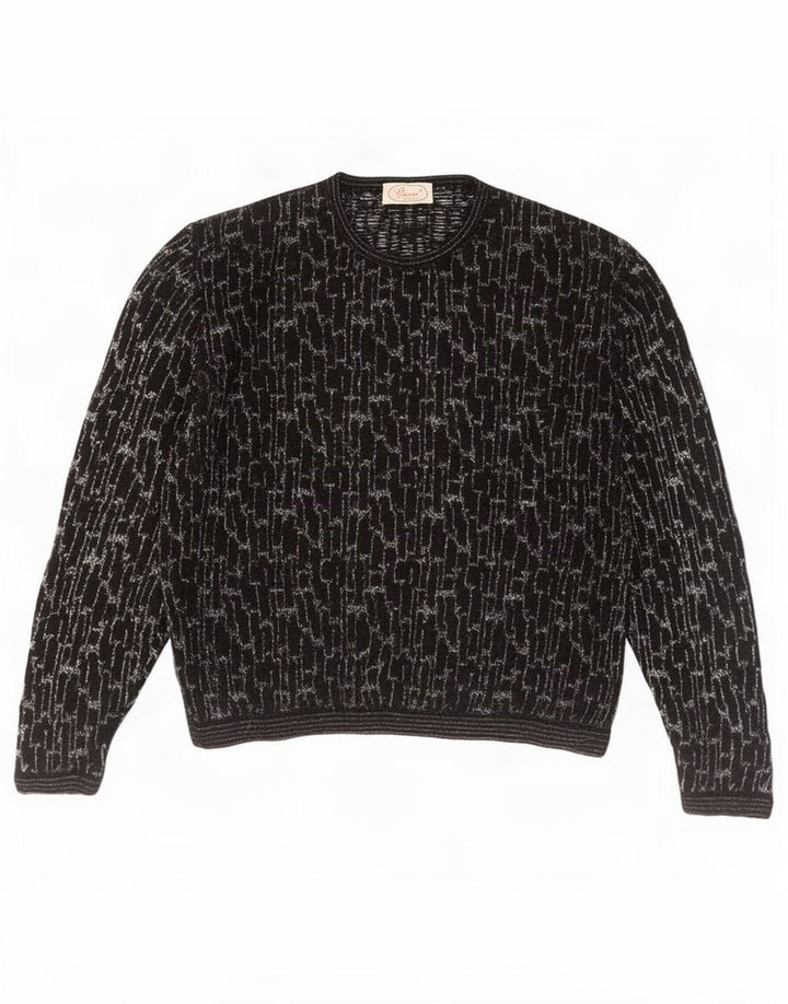 Maglione girocollo da donna vintage con motivo astratto IT 44 nero medio
