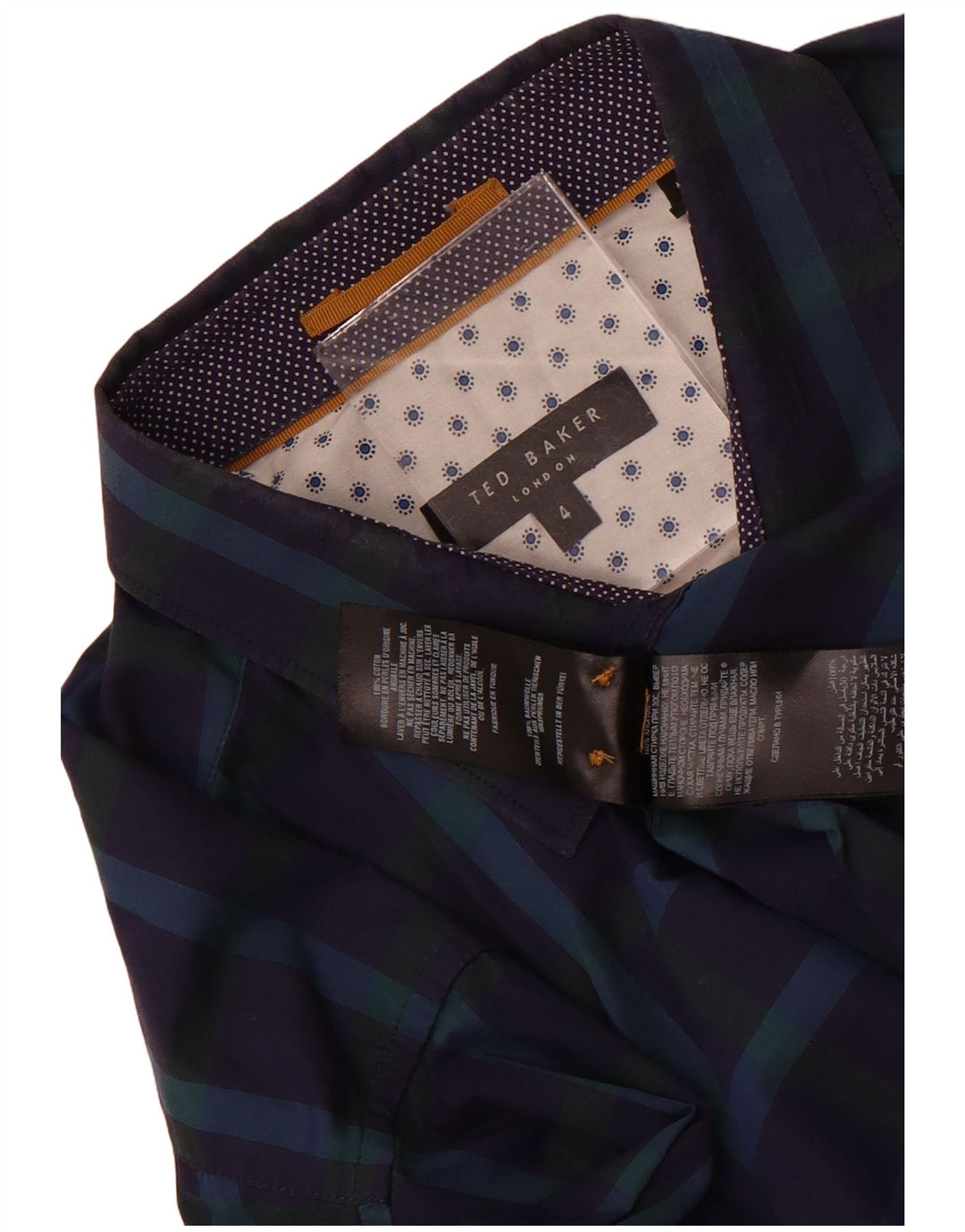 Camicia da uomo Ted Baker taglia 4 grande cotone a quadri blu navy