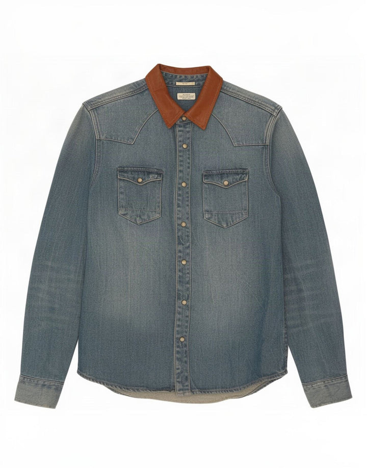 Camicia di jeans slim fit da uomo All Saints in cotone blu medio