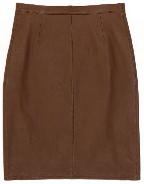 Gonna in pelle a vita alta da donna vintage IT 46 grande W28 marrone