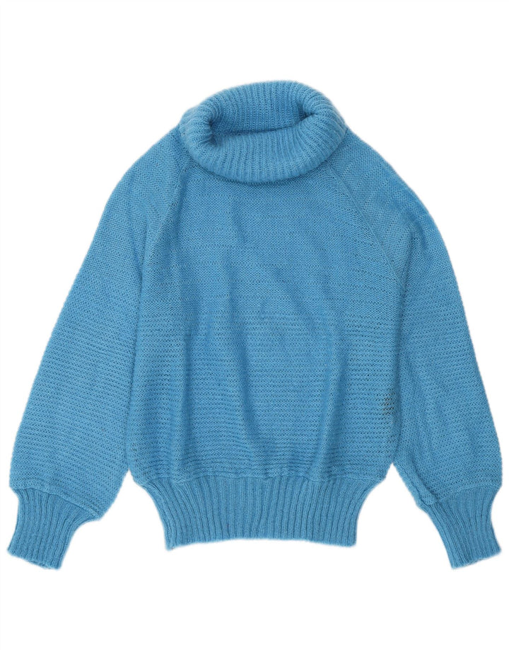 Maglione maglione vintage da donna con collo alto UK 14 Blu medio