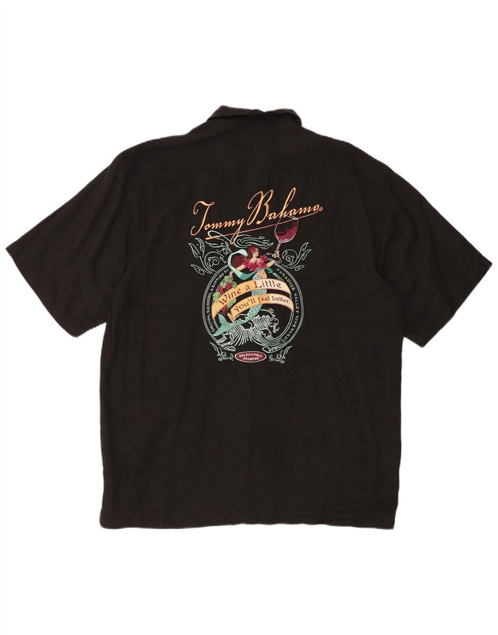 Camicia a maniche corte grafica da uomo Tommy Bahama in seta nera media