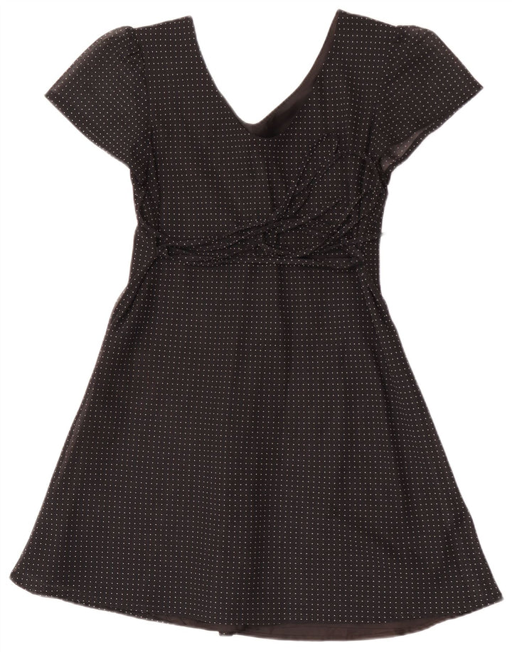 Mini abito a trapezio vintage da donna IT 42 viscosa maculata nera media