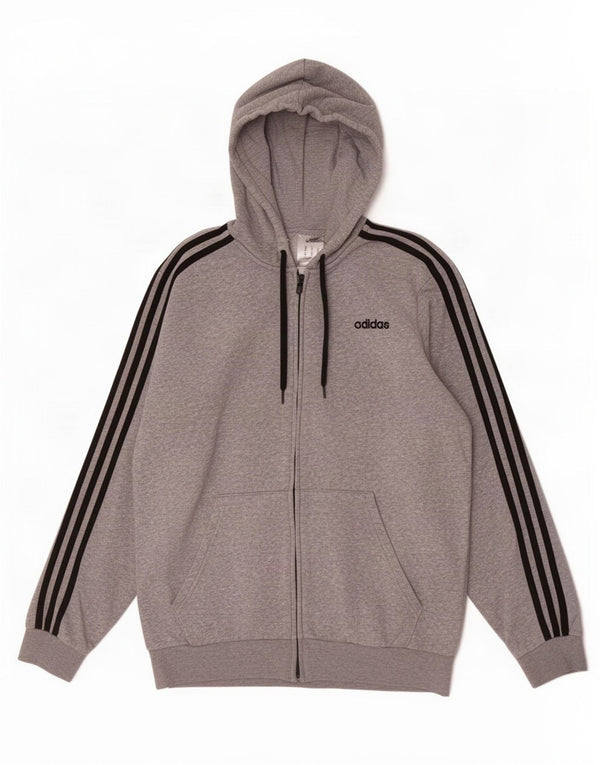 Adidas Mens Zip Hoodie Sweater Large Grey Flecked Cotton
