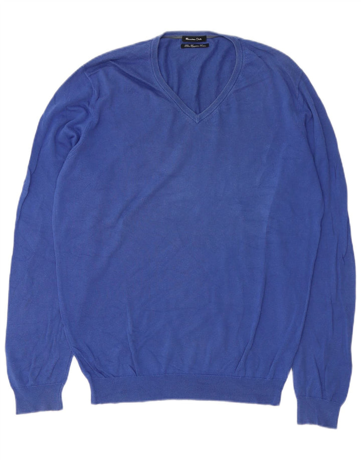 Maglione da uomo con scollo a V Massimo Dutti in cotone blu medio