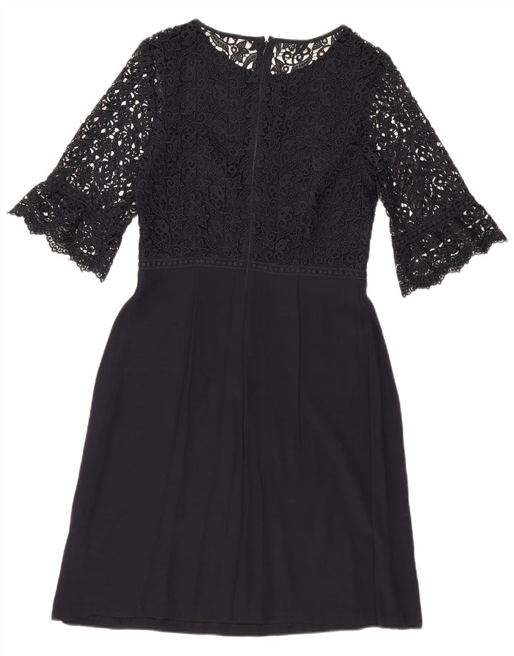 MONSOON Abito da donna a trapezio con maniche a 3/4 UK 10 Piccolo floreale blu navy