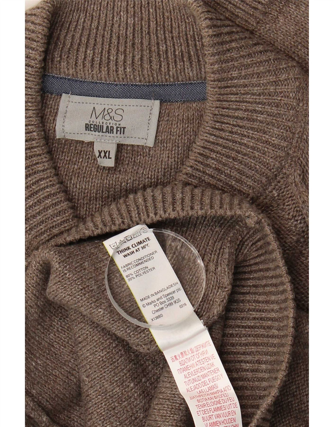Maglione cardigan vestibilità regolare da uomo Marks & Spencer 2XL cotone marrone