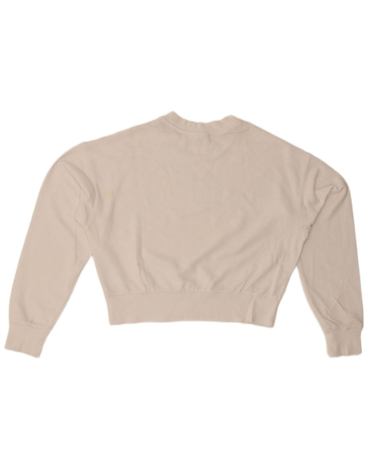 CHAMPION Womens Oversized Crop Sweatshirt Jumper UK 14 Medium White Cotton
