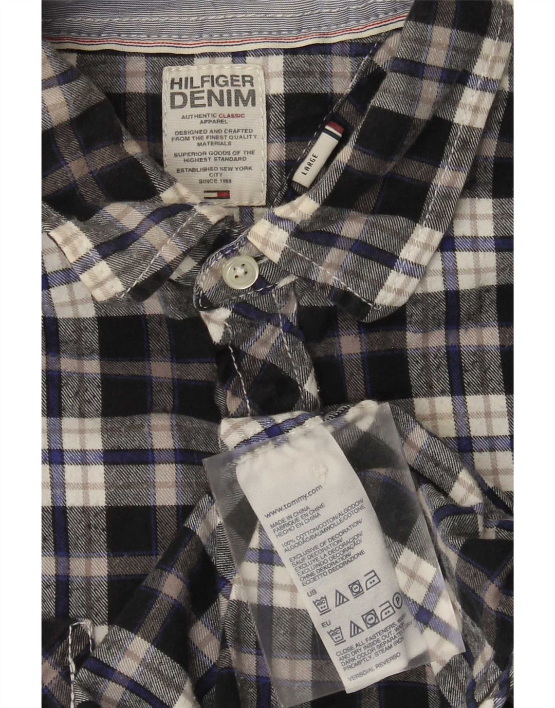 Tommy Hilfiger Camicia da uomo in flanella di cotone a quadri blu grandi