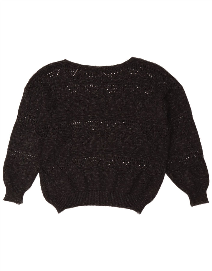 Maglione maglione vintage da donna con scollo a barca EU 40 medio nero geometrico