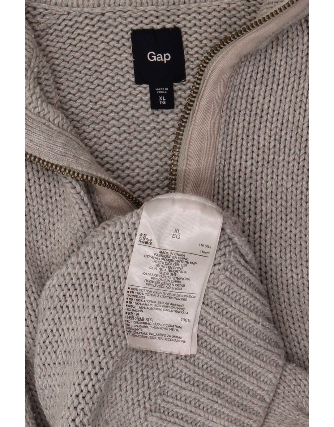 Maglione Gap da uomo con zip e collo XL in cotone grigio