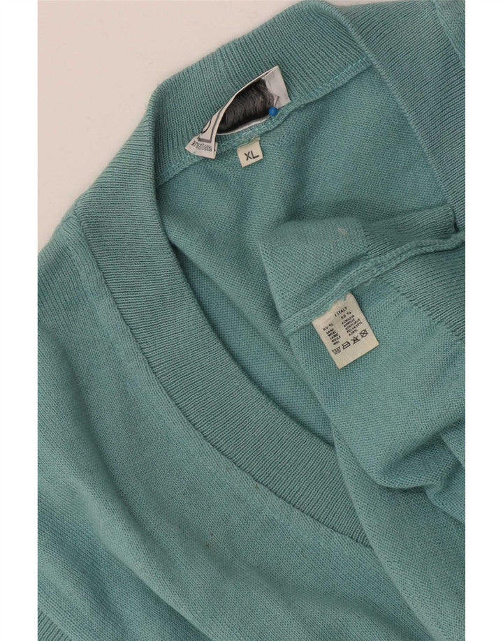 Maglione cardigan senza maniche vintage da uomo XL in lana blu