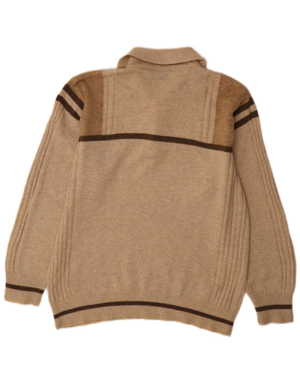 Vintage Mens Polo Neck Jumper Sweater XL Beige Colourblock