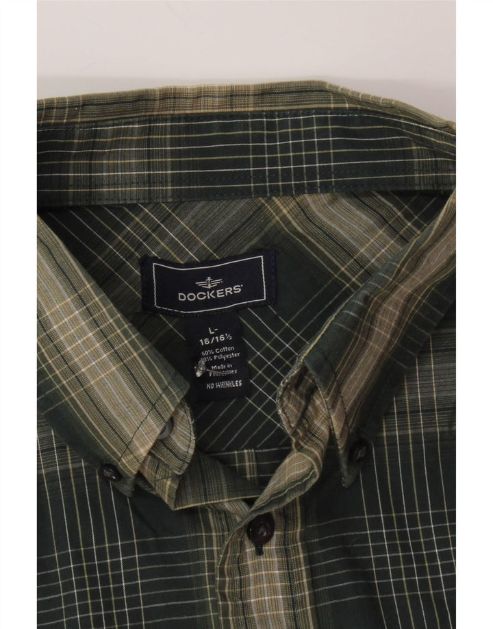 Camicia da uomo DOCKERS taglia 16 16 1/2 grande cotone scozzese verde