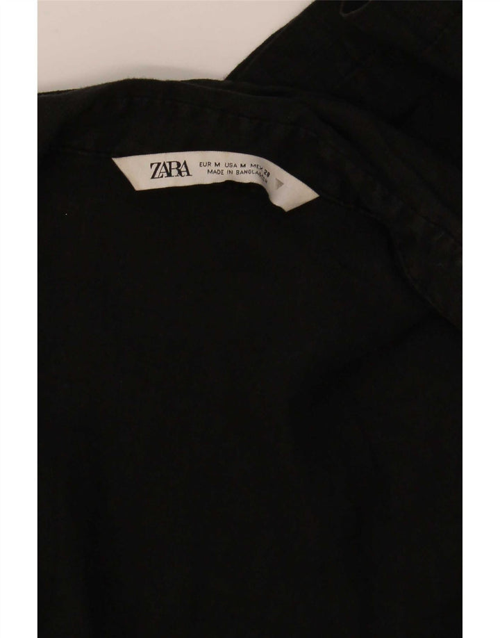 Zara Donna Crop Wrap Shirt Camicetta UK 12 Medio Nero