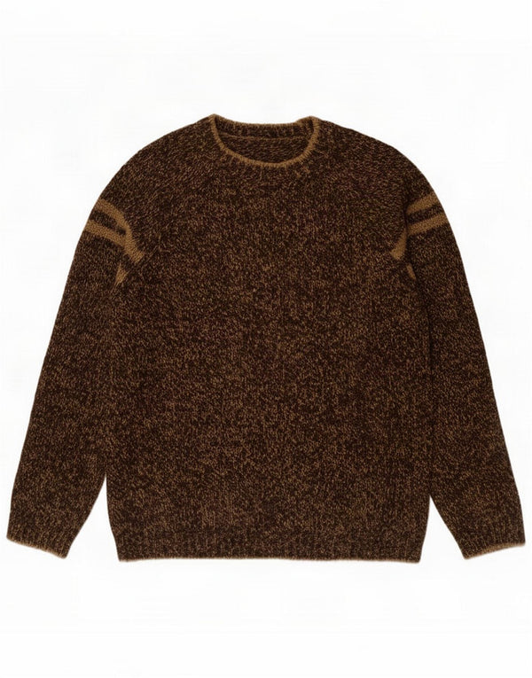 Maglione girocollo vintage da uomo girocollo grande acrilico screziato color kaki