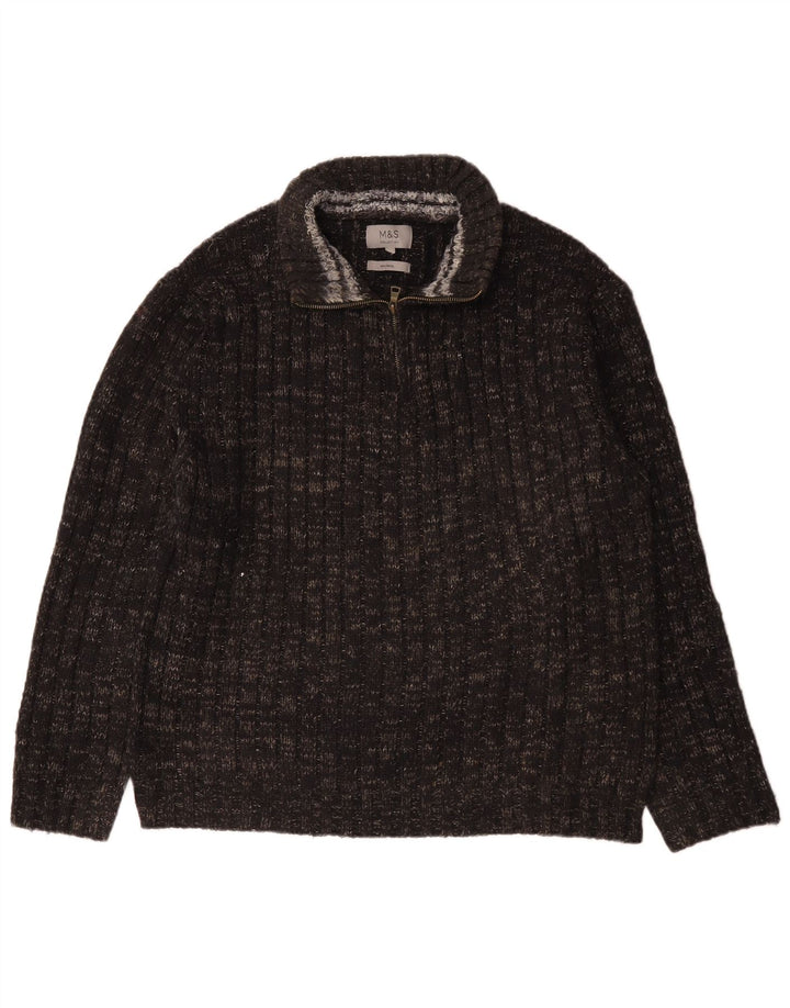 Maglione da uomo Marks & Spencer con zip e collo grande in lana screziata grigia