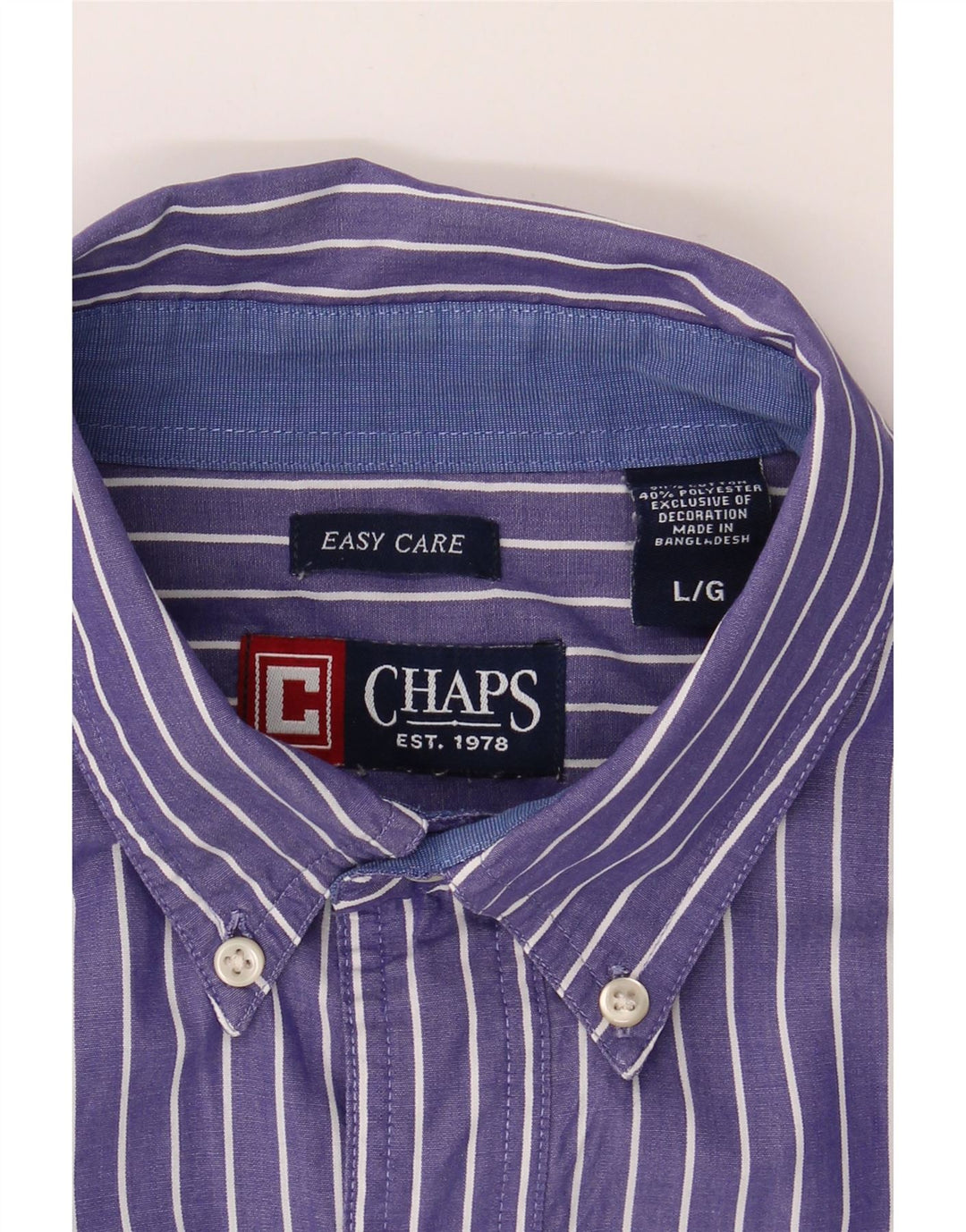 CHAPS Mens Easy Care Shirt Large Purple Striped Cotton Vintage Chaps and Second-Hand Chaps from Messina Hembry 