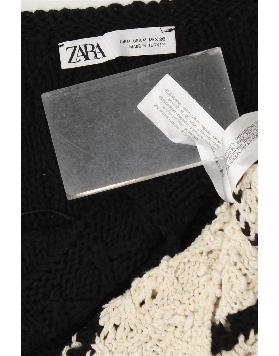 Top Zara da donna in maglia lavorato a maglia UK 12 cotone color block medio nero
