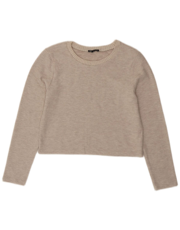 Maglione corto con scollo a barca da donna Zara UK 14 Large Beige Poliestere