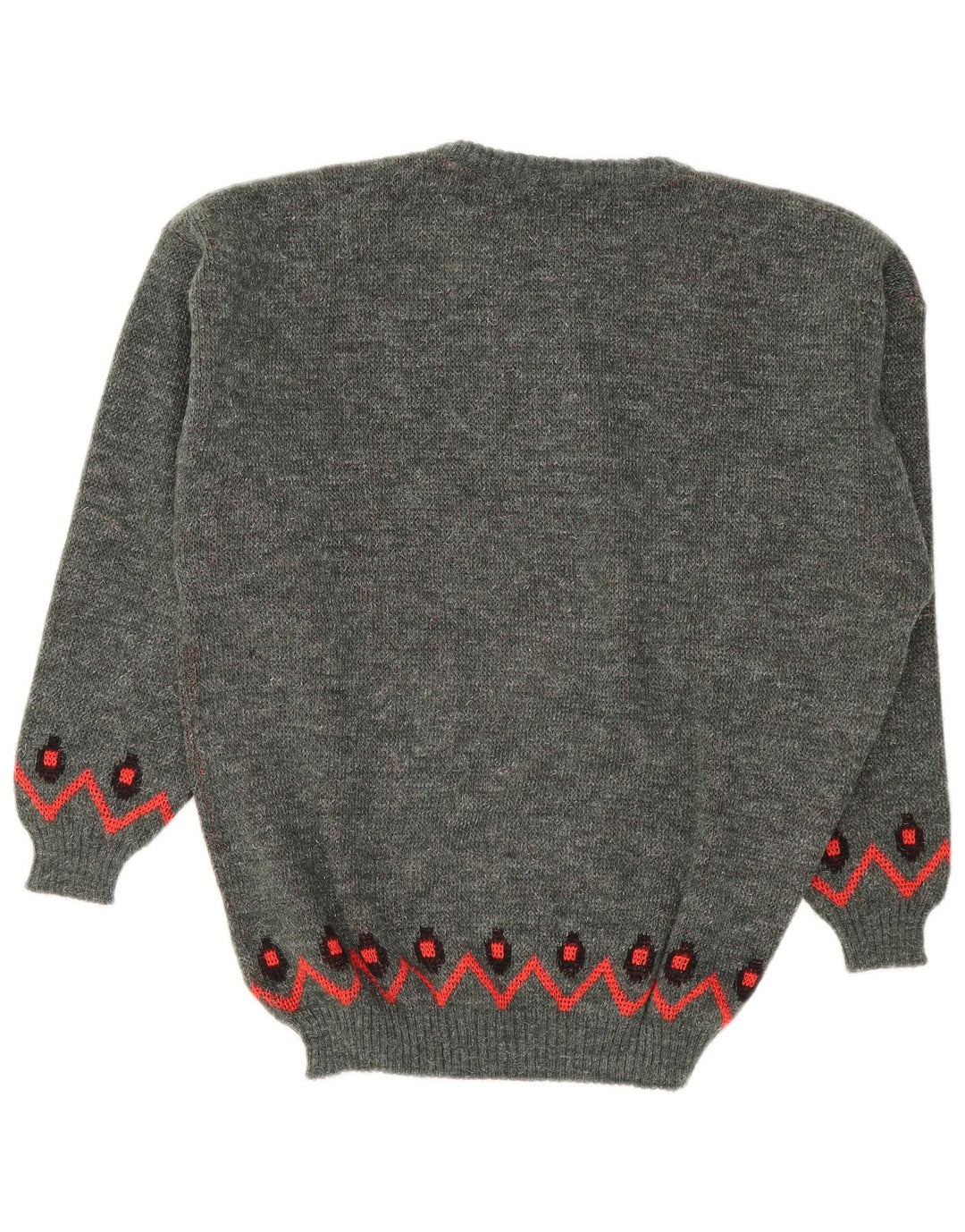 Maglione maglione girocollo da uomo vintage grande poliacrilico geometrico grigio