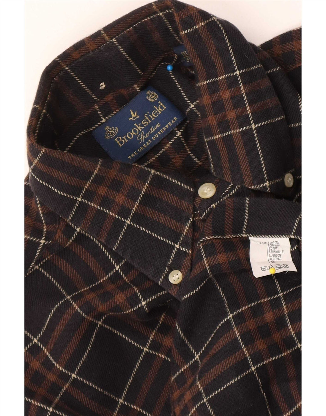 Camicia in flanella da uomo Brooksfield taglia 39 in cotone scozzese marrone medio