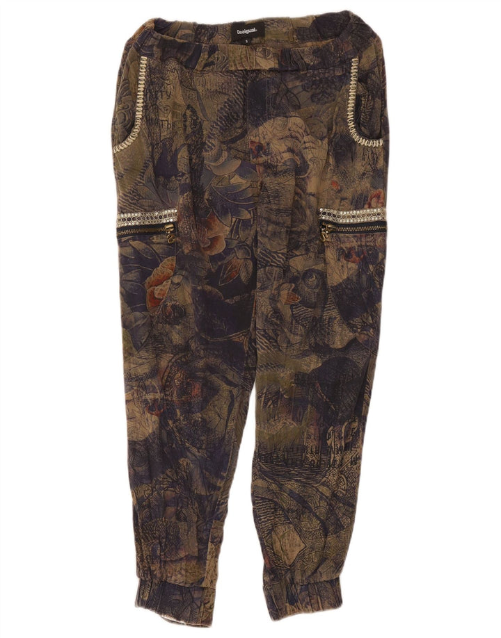Desigual Pantaloni cargo da donna Joggers piccoli W30 L25 multicolore floreale