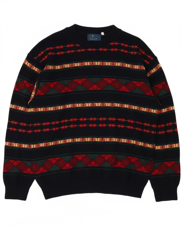 ONE WAY Mens Crew Neck Jumper Sweater Small Multicoloured Geometric