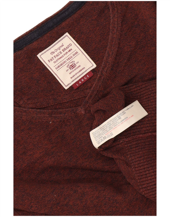 Maglione da uomo con scollo a V Fat Face, grande cotone screziato marrone