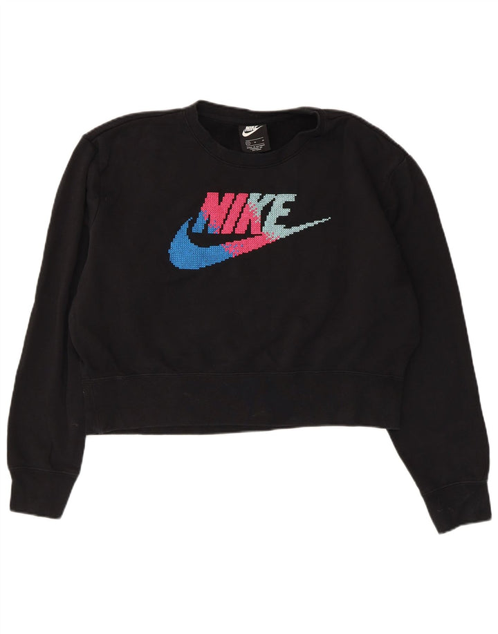 NIKE Felpa con grafica corta oversize da donna UK 14 Medium Nero