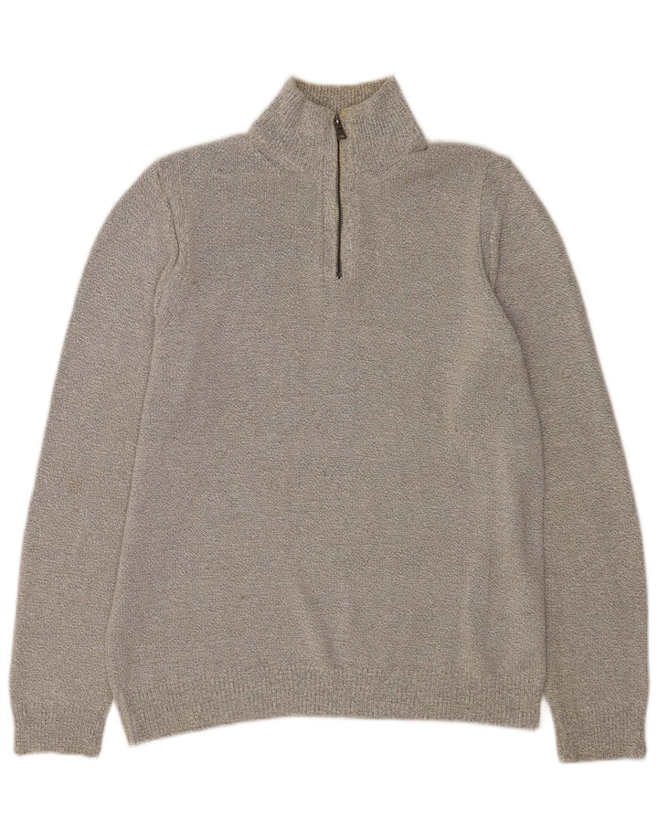Maglione da uomo Marks & Spencer con zip e collo grande in cotone grigio