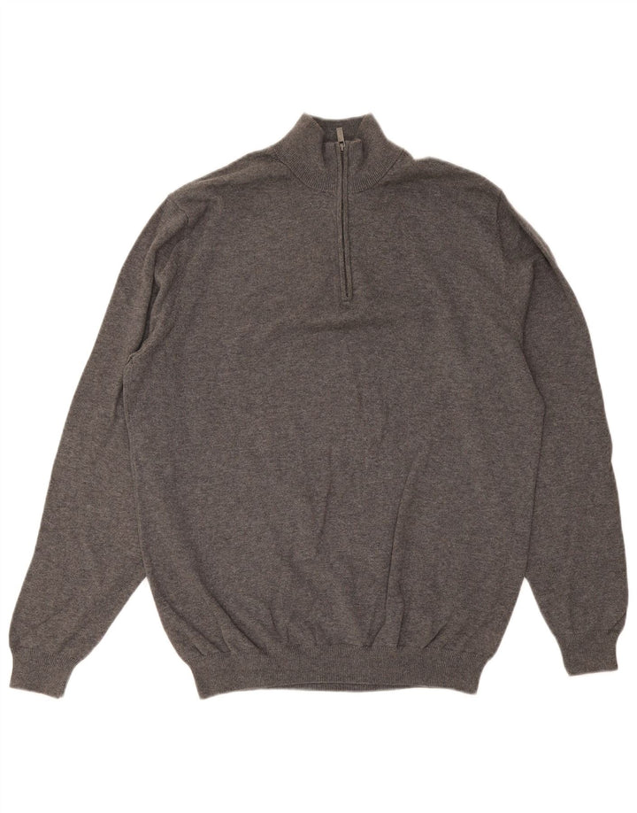 Massimo Dutti Maglione da uomo con zip e collo XL in cotone grigio