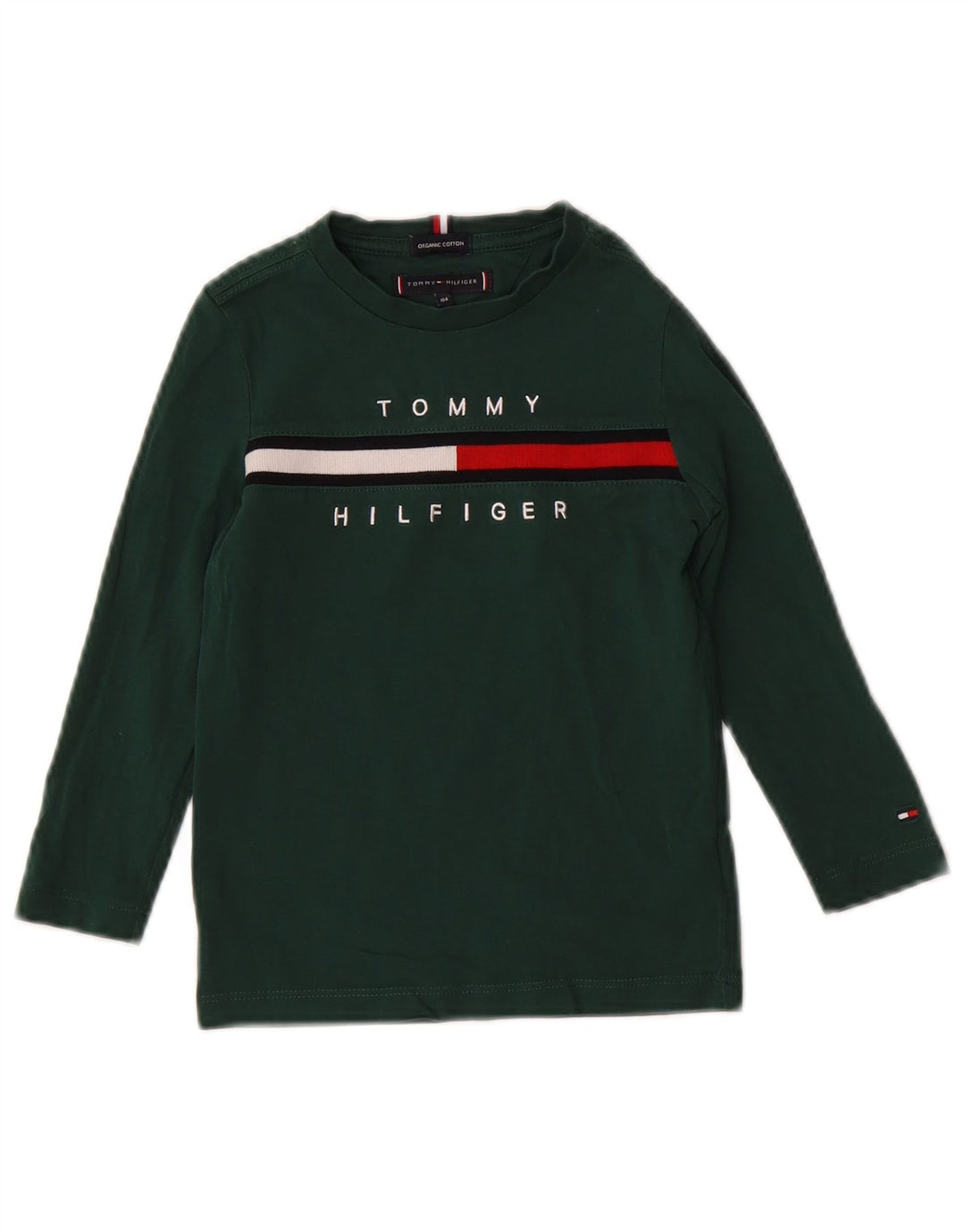 TOMMY HILFIGER Top grafico per ragazzi manica lunga 3-4 anni cotone verde
