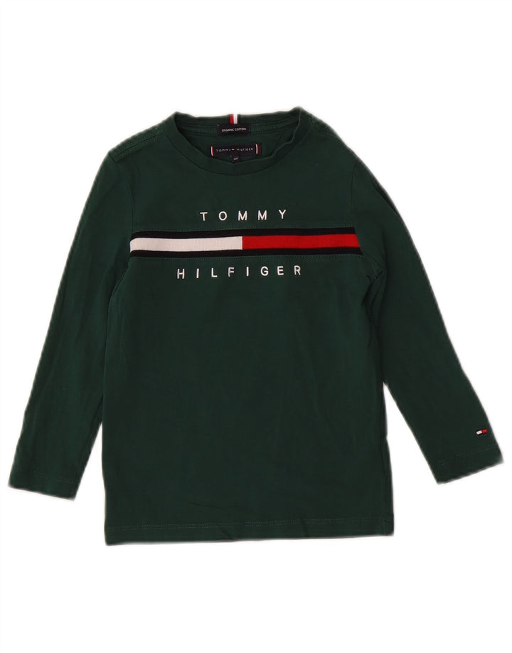 TOMMY HILFIGER Top grafico per ragazzi manica lunga 3-4 anni cotone verde