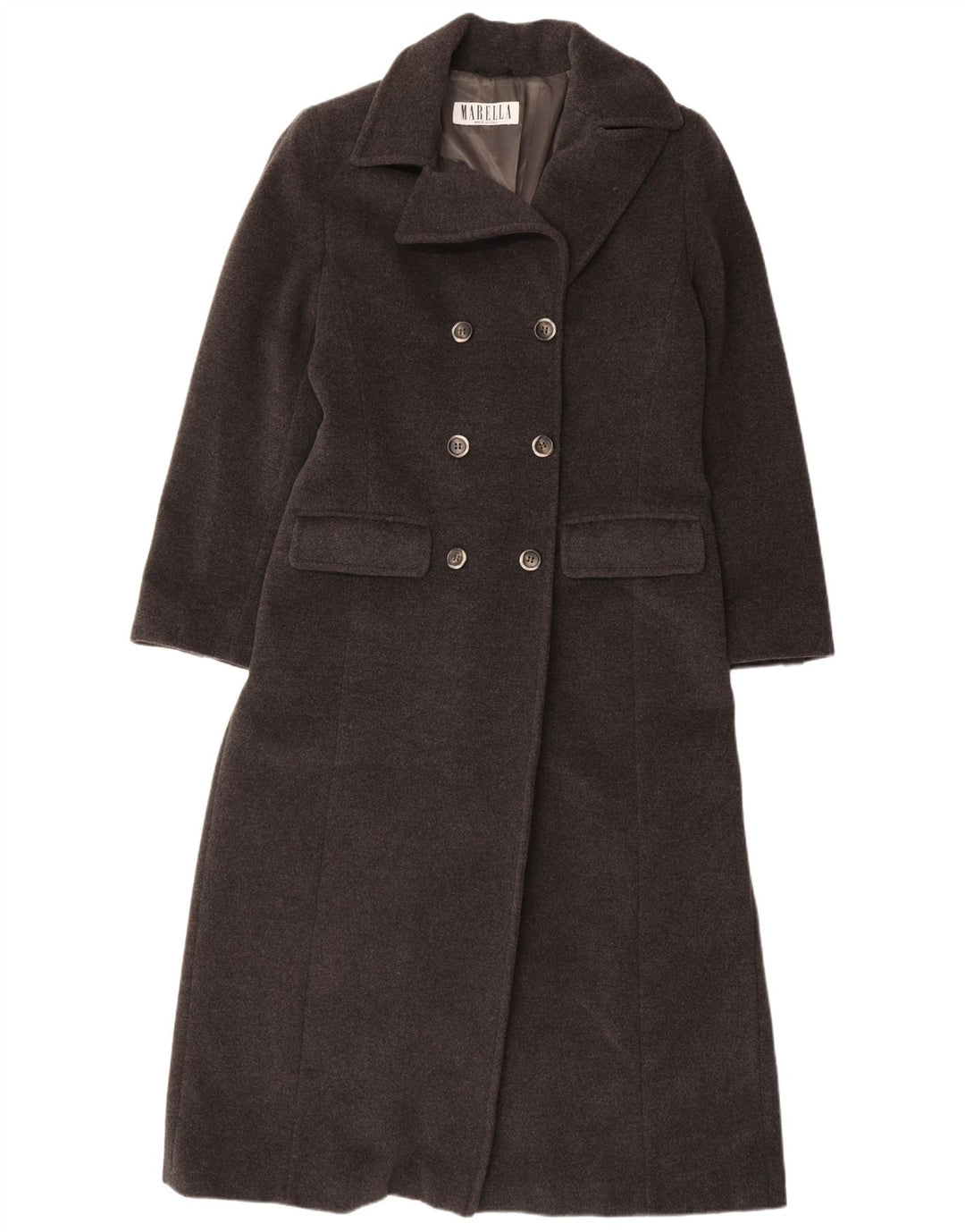 MARELLA Cappotto doppiopetto da donna UK 14 Grande lana vergine grigia